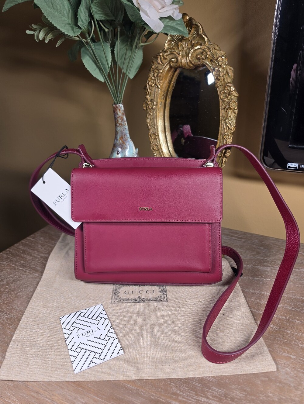 Furla Lady M Red Leather Crossbody Bag (Retail $350) NWT! - Picture 10 of 15